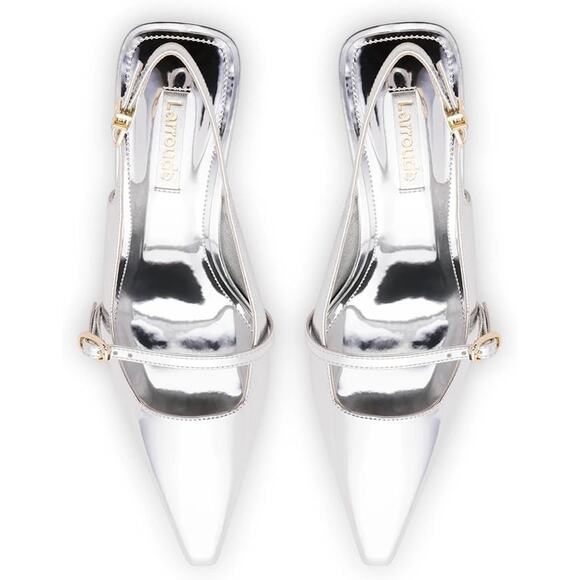 Larroude Ines Pumps Womens Size 8 Mirror Silver Specchio Slingback Heels Dressy - Picture 12 of 16